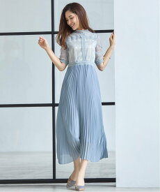 【SALE／70%OFF】DRESS+ ワンピース ドレス シアー素材 レース プリーツ ミモレ丈 袖ありパーティードレス ドレスプラス ワンピース・ドレス ドレス ブラウン ブラック ブルー