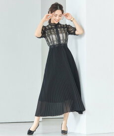 【SALE／70%OFF】DRESS+ ワンピース ドレス シアー素材 レース プリーツ ミモレ丈 袖ありパーティードレス ドレスプラス ワンピース・ドレス ドレス ブラウン ブラック ブルー