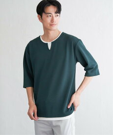 【SALE／20%OFF】ikka 【親子コーデ】キーネックレイヤード7分袖Tシャツ イッカ トップス カットソー・Tシャツ ブルー グレー グリーン ベージュ