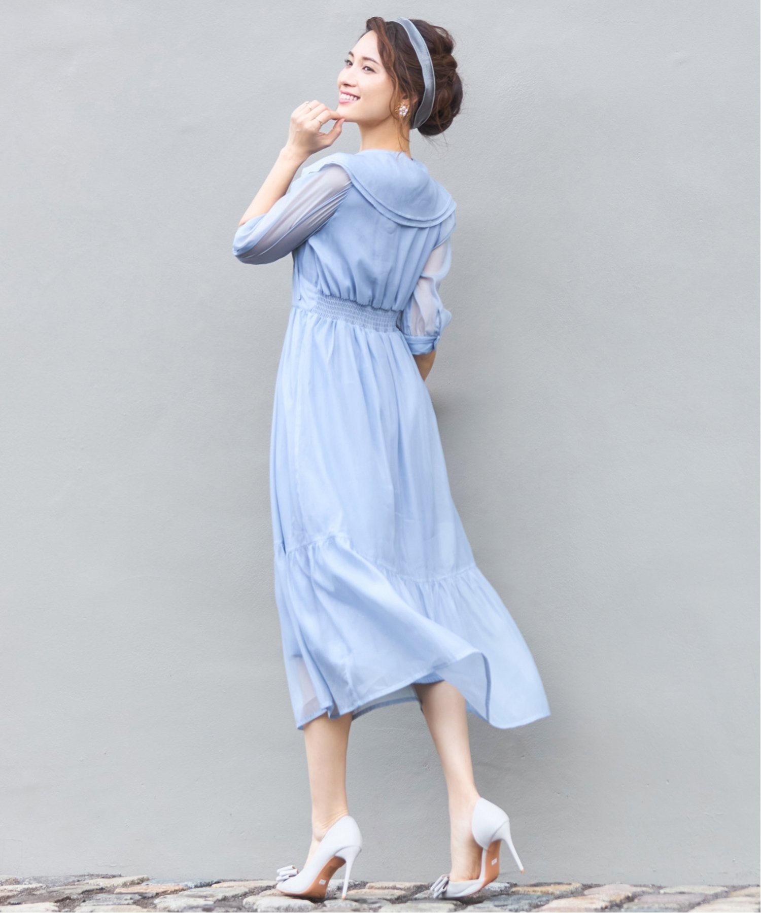 DRESS+｜ワンピース シアー素材 ケープ付き ミモレ丈 | Rakuten