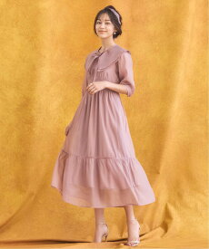 【SALE／75%OFF】DRESS+ ワンピース シアー素材 ケープ付き ミモレ丈 ドレスプラス ワンピース・ドレス ワンピース ブルー ブラック ピンク