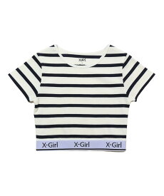 X-girl LOGO AND STRIPE CROPPED S/S TOP トップス X-girl エックスガール トップス カットソー・Tシャツ ブラック カーキ ホワイト【送料無料】