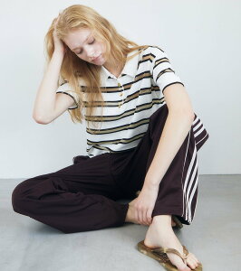 LE CIEL BLEU �V�A�[�X�g���C�v�h�|���j�b�g / Sheer Striped Polo Knit ���V�F���u���[ �g�b�v�X �|���V���c �z���C�g ���b�h�y���������z