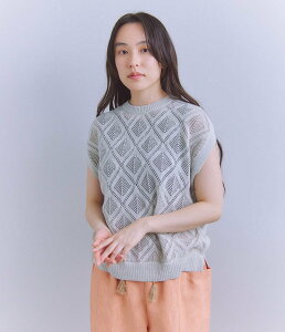 �ySALE�^50%OFF�zSIPULI Linen Polyester Yarn ���[�X�҂݃m�[�X���[�u�j�b�g �V�v�� �g�b�v�X �j�b�g �l�C�r�[�y���������z