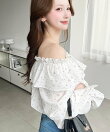 2WAYオフショルフリル長袖花柄ブラウス