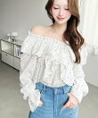 2WAYオフショルフリル長袖花柄ブラウス
