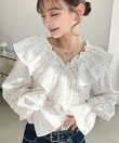 2WAYオフショルフリル長袖花柄ブラウス