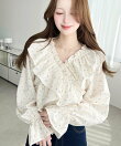 2WAYオフショルフリル長袖花柄ブラウス