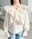 2WAYオフショルフリル長袖花柄ブラウス