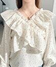 2WAYオフショルフリル長袖花柄ブラウス