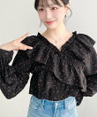 2WAYオフショルフリル長袖花柄ブラウス