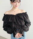 2WAYオフショルフリル長袖花柄ブラウス