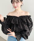 2WAYオフショルフリル長袖花柄ブラウス