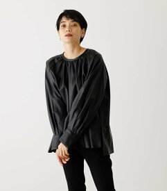 【SALE／70%OFF】AZUL BY MOUSSY ECO LEATHER GATHER TOP アズールバイマウジー トップス シャツ・ブラウス ブラック ベージュ