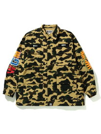 A BATHING APE 1ST CAMO SHARK RELAXED FIT MILITARY SHIRT M ア ベイシング エイプ トップス シャツ・ブラウス グリーン イエロー【送料無料】