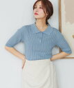 【SALE／50%OFF】mysty woman 透かし編みニットポロ ミスティウーマン トップス ニット ブラウン ブラック ブルー