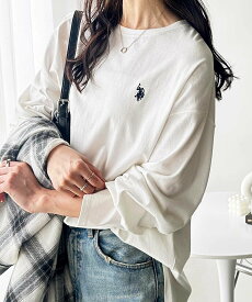 【SALE／39%OFF】GeeRA 【U.S. POLO ASSN.】オーバーサイズ刺しゅうロンT ジーラ トップス カットソー・Tシャツ グレー ホワイト ブラック