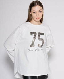 YEVS ナンバーロゴ箔PT長袖Tシャツ イーブス トップス スウェット・トレーナー ホワイト グレー【送料無料】