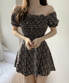 【SALE／70%OFF】Jasmine Grandiflorum 【Jasmine】小花柄2wayワンピーススイムウェア アイモハ 水着・スイムグッズ 水着 ブラック ホワイト