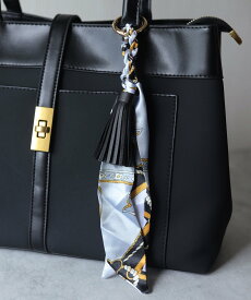 【SALE／25%OFF】florist タッセル&エレガントスカーフバッグチャーム / キーチャーム フローリスト ファッション雑貨 チャーム・キーチェーン ホワイト ピンク グレー ブラック