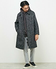 【SALE／50%OFF】MEN'S MELROSE リサイクルウールドビーヘリンボーンバルカラーコート メンズメルローズ ジャケット・アウター ステンカラーコート ブラック グレー【送料無料】