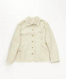 【SALE／50%OFF】Mademoiselle NON NON リネン高密度マット弱シルCC加工 ステンカラーブルゾン マドモアゼルノンノン ジャケット・アウター ブルゾン・ジャンパー ネイビー ホワイト【送料無料】