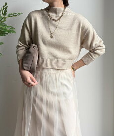 DouDou 【WEB限定】ニット×チュールワンピース ドゥドゥ ワンピース・ドレス その他のワンピース・ドレス ホワイト ブラック【送料無料】