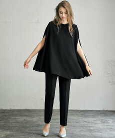 【SALE／40%OFF】Flolia ポンチョ型ブラウス&テーパードパンツの2点 セットアップ パンツドレス【洗える】 リバーフィールド アンド コー ワンピース・ドレス ドレス ブラック ベージュ【送料無料】