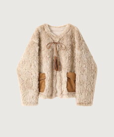 LA POMME petit Lace Up Sweet Faux Fur Coat ラポミ・プチ ジャケット・アウター ムートンコート ベージュ【送料無料】