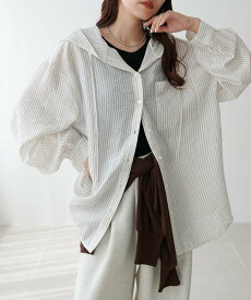 Discoat 【トレンド】シアーアソートフードシャツ《WEB限定カラーあり》 ディスコート トップス シャツ・ブラウス ホワイト ブルー ピンク ベージュ ブラウン ブラック【送料無料】
