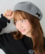 ANY KIDS ミニリボン×ネコプレート付きベレー帽 エニィ 帽子 ハンチング・ベレー帽 ブラック グレー