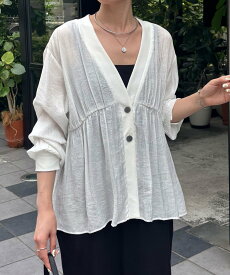 【SALE／10%OFF】COLLAGE GALLARDAGALANTE 《1枚で着映える/体型カバー》ギャザー切替シアーシャツカーディガン コラージュガリャルダガランテ トップス シャツ・ブラウス ピンク グレー ブルー ネイビー グリーン ホワイト ブラック【送料無料】