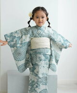 【SALE／20%OFF】ひよこ商店 ひよこ商店 子供浴衣3点セット 女の子 青碧色に菊爛漫 男の子も着用可能 ウ…