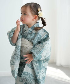 ひよこ商店 ひよこ商店 子供浴衣3点セット 女の子 青碧色に菊爛漫 ウタタネ 着物・浴衣・和装小物 浴衣【送料無料】