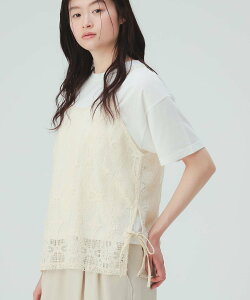 BEAMS HEART WOMEN ���[�X�L���~�\�[�� �r�X�`�F * T�V���c(�Z�b�g�A�C�e��) �r�[���X �n�[�g �g�b�v�X �J�b�g�\�[�ET�V���c �u���E�� �z���C�g �O���[�y���������z