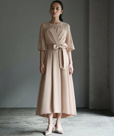 GIRL レース切替えビスチェ風フレアロング丈 結婚式 ワンピース パーティードレス ガール ワンピース・ドレス ドレス ブラック ベージュ ブラウン グレー ホワイト カーキグリーン【送料無料】