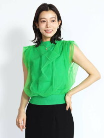 【SALE／30%OFF】FENNEL チュールレイヤードノースリーブニット ヴァン トップス ニット グリーン グレー ブラック【送料無料】
