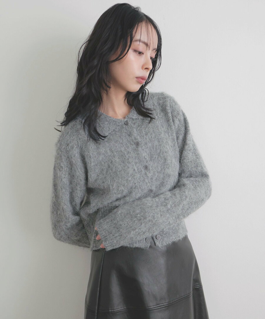 【SALE/15%OFF】LIAN シャギーポロニットカーディガン リアン トップス ニット グレー グリーン ピンク ホワイト【送料無料】 - メイン画像 1
