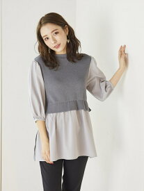 【SALE／50%OFF】QUEENS COURT ニットベストドッキングブラウス＜手洗い可能＞ クイーンズコート トップス ニット グレー ブラック ブラウン【送料無料】