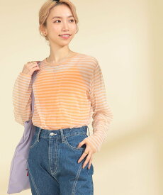 【SALE／80%OFF】Ray BEAMS Ray BEAMS / シアー ボーダー クルーネック ニット ビームス アウトレット トップス ニット ベージュ グリーン