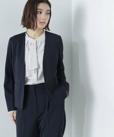 NATURAL BEAUTY BASIC ＜ポリエステルドビー SETUPシリーズ＞ノーカラージャケット 24SS ナチュラルビューティベーシック ジャケット・アウター テーラードジャケット・ブレザー ネイビー ベージュ【送料無料】