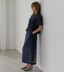 �ySALE�^50%OFF�zLE CIEL BLEU �W���J�[�h�V�A�[�X�g���C�v�y���V���X�J�[�g / Jacquard Sheer Stripe Pencil Skirt ���V�F���u���[ �X�J�[�g �~�f�B�A���X�J�[�g �l�C�r�[�y���������z