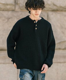 Rocky Monroe 新色追加 オーバーサイズ畦編みヘンリーネックニットセーター ロッキーモンロー トップス ニット ブルー グレー ブラウン ベージュ ブラック イエロー ワインレッド ネイビー ホワイト【送料無料】