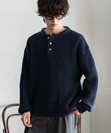 【SALE／10%OFF】Rocky Monroe 新色追加 オーバーサイズ畦編みヘンリーネックニットセーター ロッキーモンロー トップス ニット ブルー グレー ブラウン ベージュ ブラック イエロー ワインレッド ネイビー ホワイト
