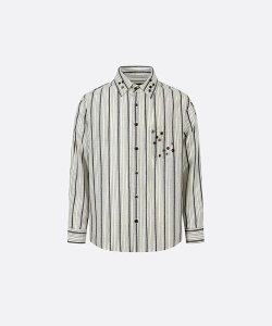 U:UME Retro Button Deco Stripe Shirt ���[�� �g�b�v�X �V���c�E�u���E�X�y���������z