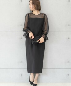 【SALE／30%OFF】PREFERIR シアースリーブ 結婚式 パーティー ドレス ワンピース プレフェリール ワンピース・ドレス ワンピース ブラック ネイビー レッド【送料無料】