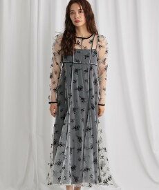 【SALE／60%OFF】mysty woman チュールフラワーフロッキーワンピース ミスティウーマン ワンピース・ドレス ワンピース ブラック【送料無料】