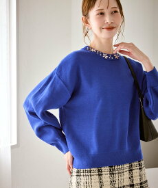 【SALE／30%OFF】ROPE' PICNIC ビジューニットプルオーバー ロペピクニック トップス ニット ブラック グレー ブルー ベージュ