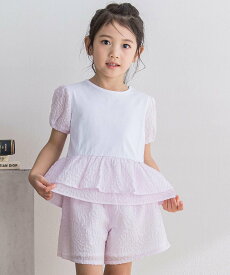 BeBe Petits Pois Vert 立体ジャガード切り替えTシャツ+パンツセット(95~150cm) ベベ オンライン ストア 福袋・ギフト・その他 その他 ピンク ブルー【送料無料】