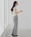【身長別デニム】スリットタイトデニムパンツ
